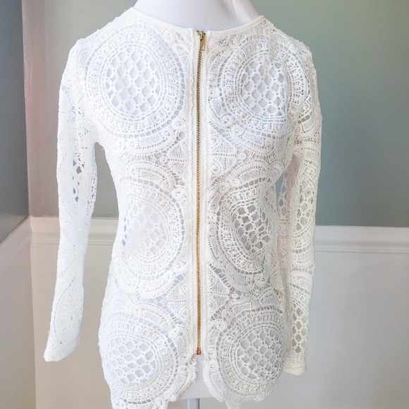 White Boho Bohemian Crochet Lace Long Sleeve Shirt - Picture 2 of 8